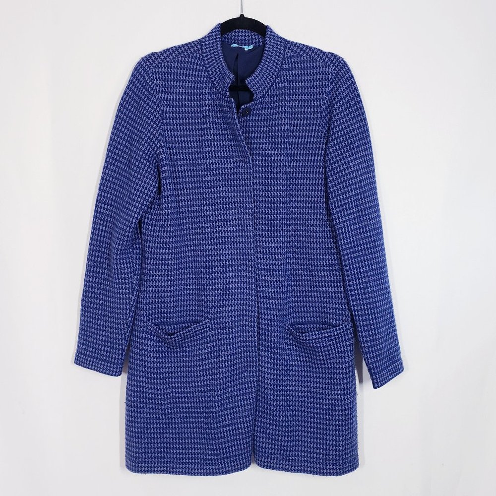 J. McLaughlin Blue Houndstooth Long Knit Cardigan